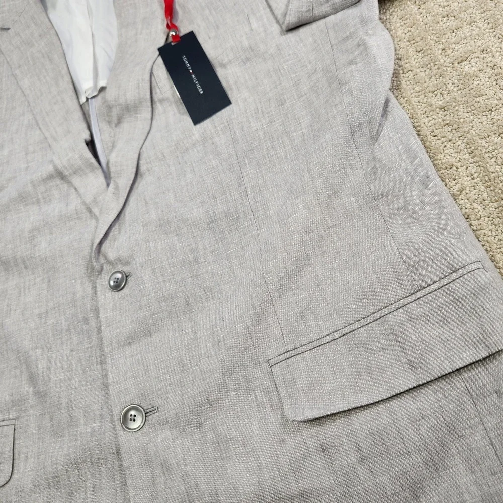 Tommy Hilfiger Blazer Men 46 Long 100% Linen Gray Unstructured NEW Lightweight